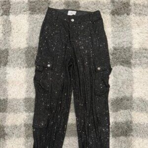 Lioness Black Sequin Cargo Pants High Rise Sparkle Utility Joggers (S)